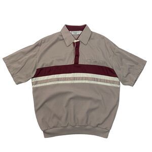 Vintage Palmland Classic Bowling Shirt Mens L Large Stone Ribbed Trim Grandpa